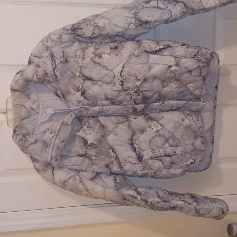 Light blue marble printed poofy coat